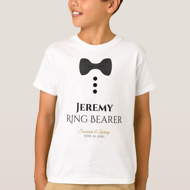 Fun Ring Bearer Black Tie Wedding T-shirt (Front)