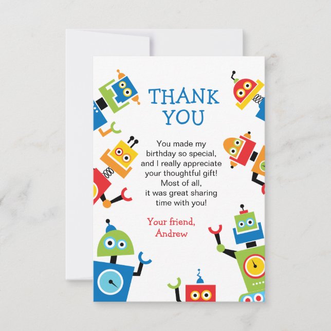Fun Robot Birthday Multi colour thank you note Card (Front)