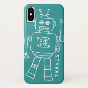 Fun robot named teal & white boys iphone case