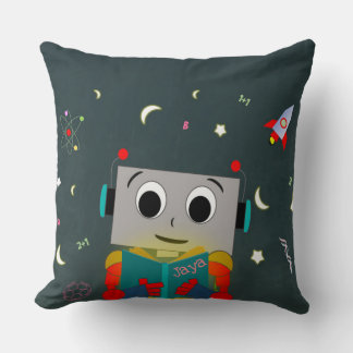 Fun Robot Reading Book With Custom Name Cushion