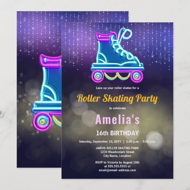 Fun Roller Skating Birthday Party Invitation (Front/Back)