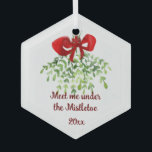 Fun Romantic Meet Under Mistletoe Quote Christmas  Glass Tree Decoration<br><div class="desc">Fun Romantic Meet Under Mistletoe Quote Christmas Watercolor Art</div>