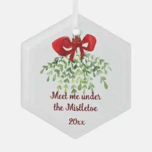 Fun Romantic Meet Under Mistletoe Quote Christmas  Glass Tree Decoration