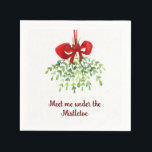 Fun Romantic Meet Under Mistletoe Quote Christmas  Napkin<br><div class="desc">Fun Romantic Meet Under Mistletoe Quote Christmas Watercolor Art</div>
