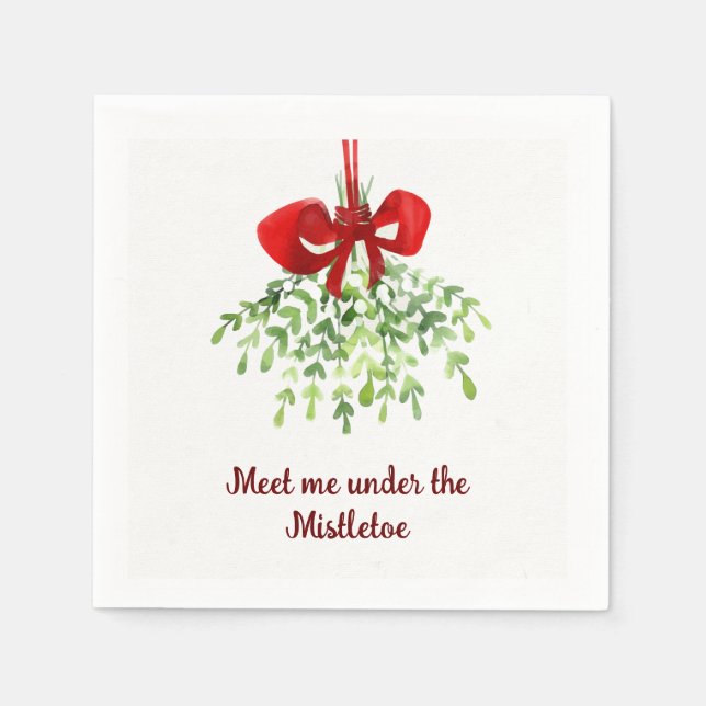 Fun Romantic Meet Under Mistletoe Quote Christmas  Napkin (Front)