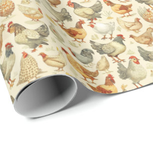 Fun roosters chickens tiled pattern  wrapping paper