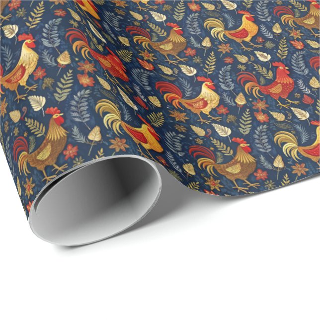 Fun roosters tiled pattern  wrapping paper (Roll Corner)