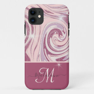 Fun Rose Gold Glitter Monogram iPhone Case