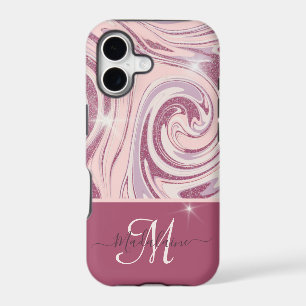 Fun Rose Gold Glitter Monogram iPhone Case