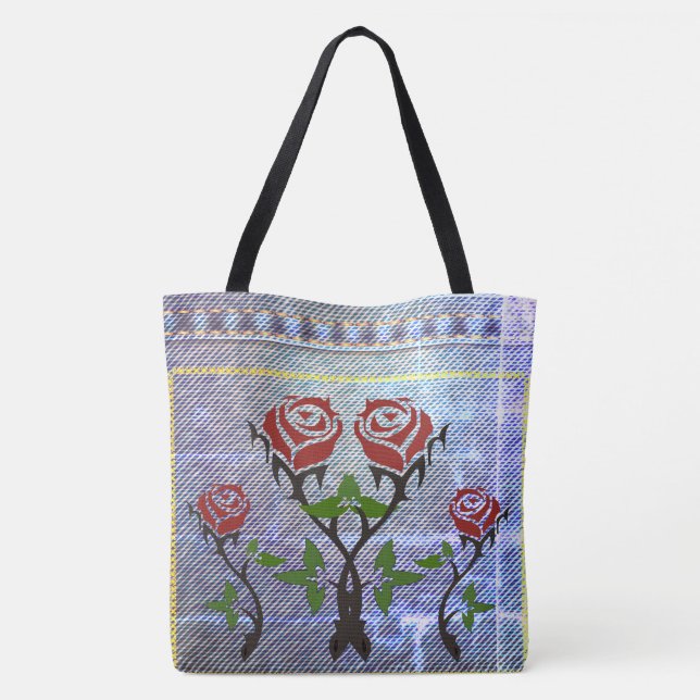 Fun Rose Jeans Look  Tote Bag (Back)