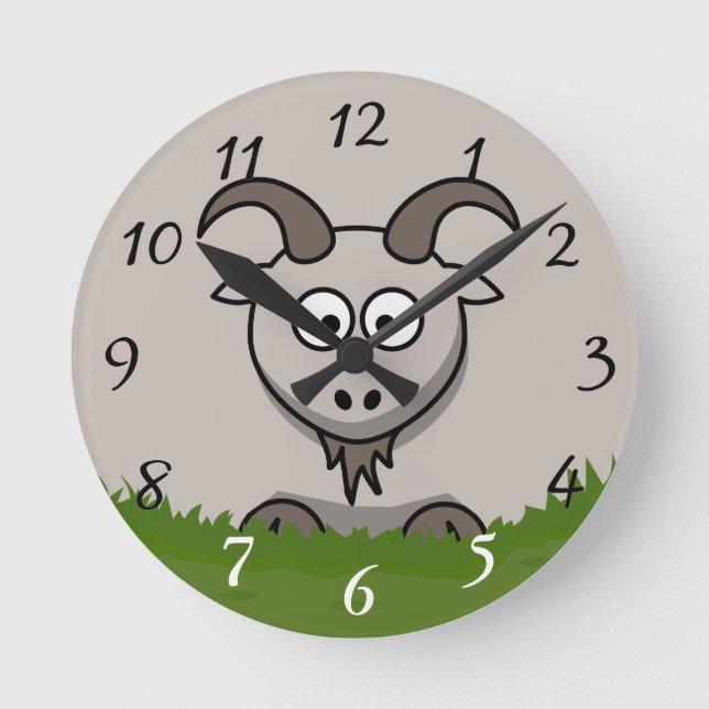 Fun Round Cartoon Goat Clock (Front)
