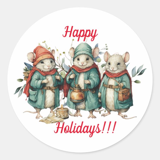 Fun Round Christmas Mice Stickers (Front)