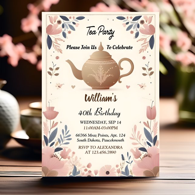 Fun Royal Chic Adult Fairy Tea Party 40th Birthday Invitation (Creator Uploaded)