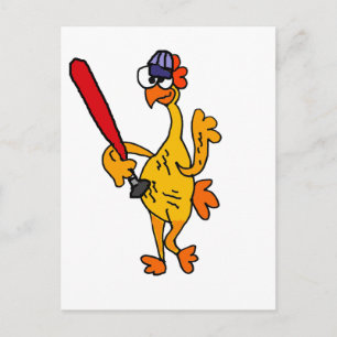 Fun Rubber Chicken Playing Baseball Cartoon Postcard