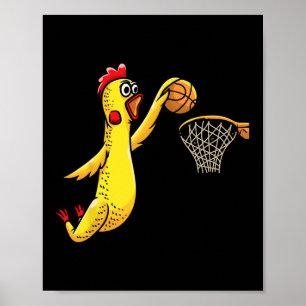 Fun Rubber Chicken Playing Basketball Player Sport Poster