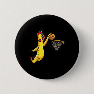 Fun Rubber Chicken Playing Bysketbyll Player Sport 6 Cm Round Badge
