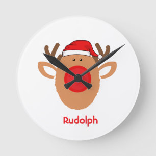 Fun Rudolph Christmas Round Clock