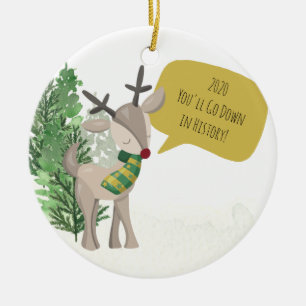 Fun Rudolph Reindeer Christmas Ceramic Ornament