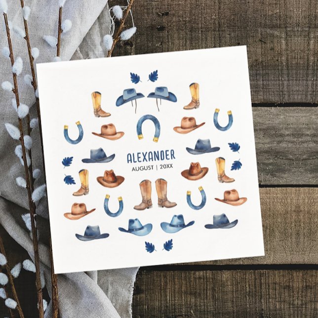 Fun Rustic Blue Luck Horse Cowboy Western Kid Bday Napkin (Creator Uploaded)