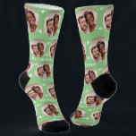 Fun Sage Newlyweds Photo Pattern Socks<br><div class="desc">These fun sage newlyweds photo pattern wedding dress or casual socks feature the couple's photo and white hearts in an offset pattern and their names and wedding date! These are perfect for the groom as he walks down the aisle, as a gift for the bride, as a bridal party favour,...</div>
