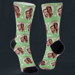 Fun Sage Newlyweds Photo Pattern Socks<br><div class="desc">These fun sage newlyweds photo pattern wedding dress or casual socks feature the couple's photo and white hearts in an offset pattern and their names and wedding date! These are perfect for the groom as he walks down the aisle, as a gift for the bride, as a bridal party favour,...</div>