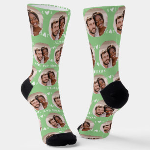 Fun Sage Newlyweds Photo Pattern Socks