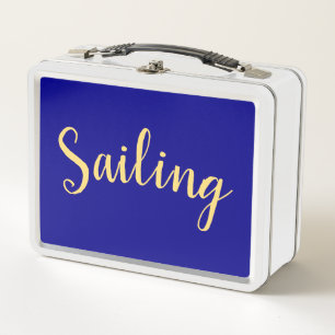 Fun SAILING TEXT Colourful Royal Blue Background Metal Lunch Box