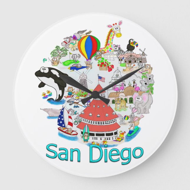 Fun San Diego California Large Clock (Front)