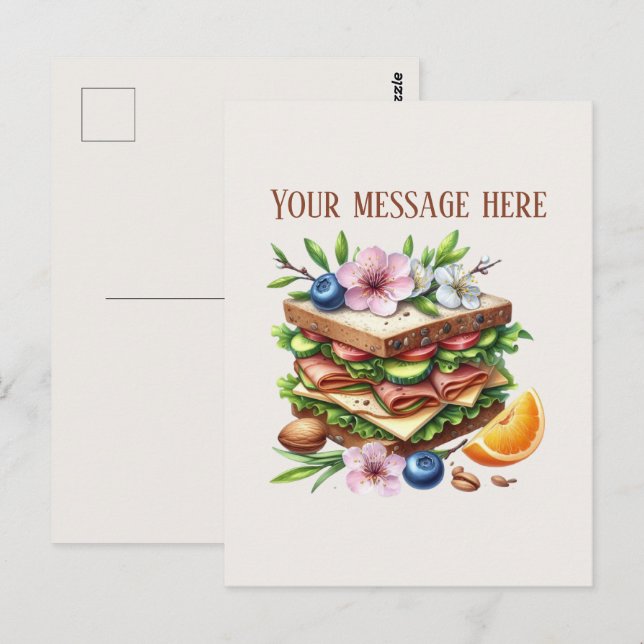 Fun sandwich shop add message business name postcard (Front/Back)