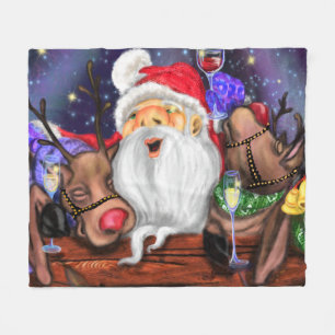 Fun Santa and Reindeers Christmas Party - Cheers Fleece Blanket