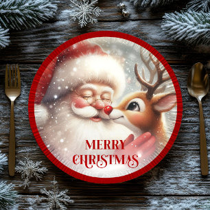 Fun Santa and Rudolph Christmas Dinner Plates