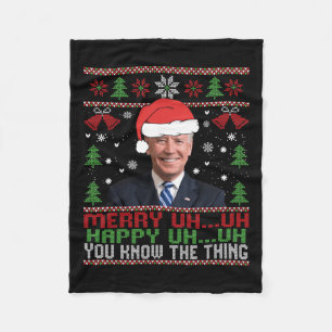 Fun Santa Joe Biden Merry Uh Uh Christmas Ugly Fleece Blanket