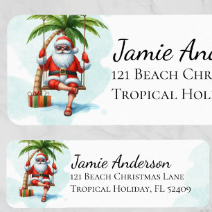 Fun Santa Palm Tree Beach Christmas Return Address Return Address Label