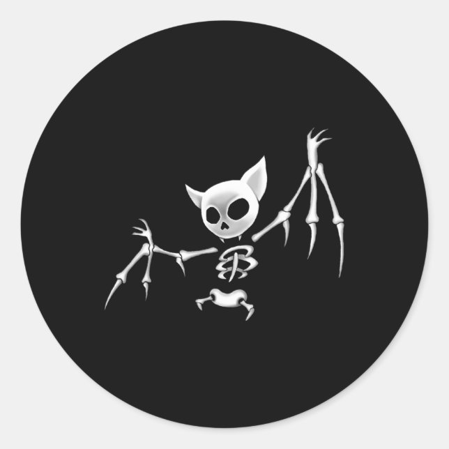 Fun Scary Dark Flying Skeleton Bat Halloween Cloth Classic Round Sticker (Front)