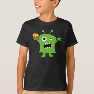 Fun scary monster holding a cupcake boy's t-shirt