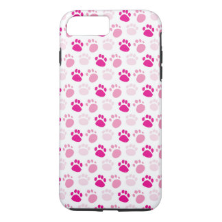 Fun Scattered Paw Prints Hot Pink and White iPhone 8 Plus/7 Plus Case