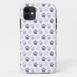 Fun Scattered Paw Prints Purple and White iPhone 11 Case