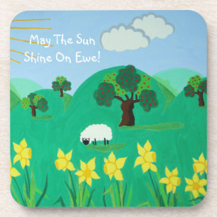 fun scenic illustration of cute sheep coaster