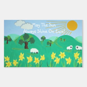 fun scenic illustration of cute sheep rectangular sticker