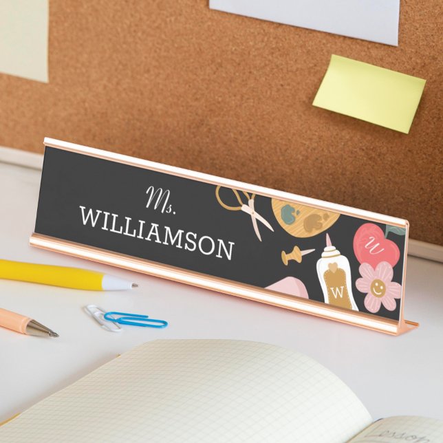 Fun School Teacher School Supplies Personalised Desk Name Plate (School Teacher School Supplies Personalized White Desk Name Plate)