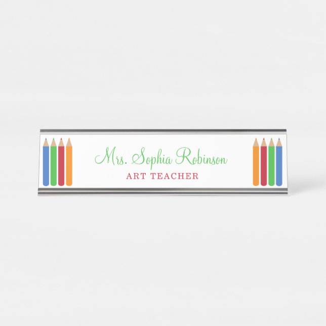 Fun School Teacher School Supplies Personalised Desk Name Plate (Front)