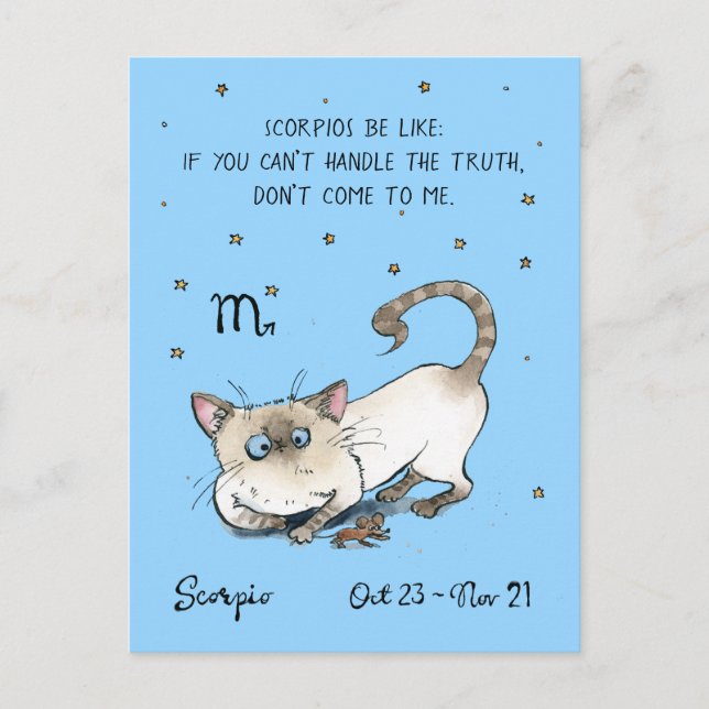 Fun Scorpio postcard Zodiac Cat Star sign postcard (Front)