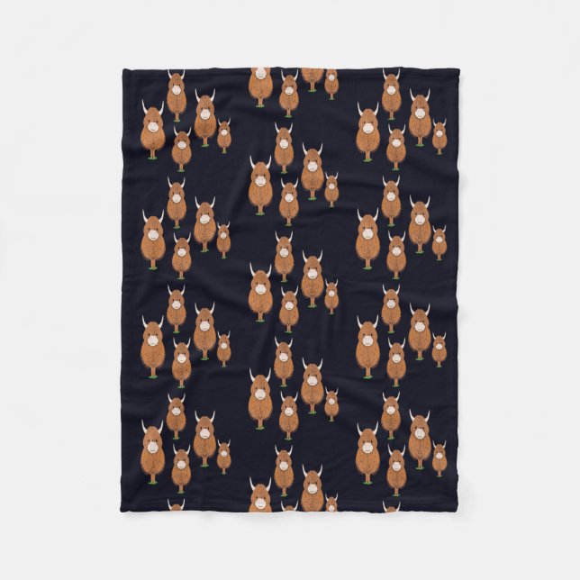 Fun Scottish Highland cow Fleece Blanket (Front)