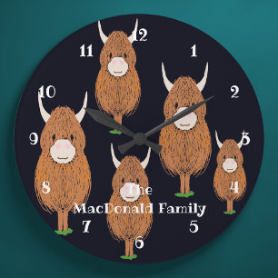 Fun Scottish Highland Cow Personalised Large Clock
