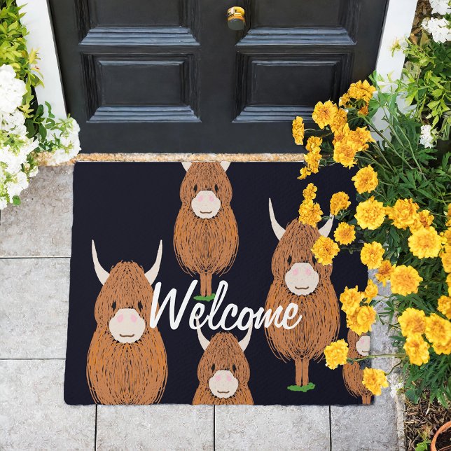 Fun Scottish Highland Cow Welcome Doormat (Creator Uploaded)