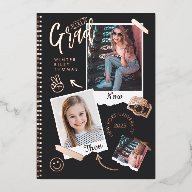 Fun Scrapbook Photo Album Notebook Then & Now Grad (Front)