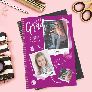 Fun Scrapbook Photo Album Notebook Then & Now Grad Invitation