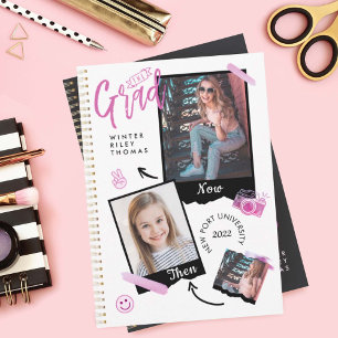 Fun Scrapbook Photo Album Notebook Then & Now Grad Invitation