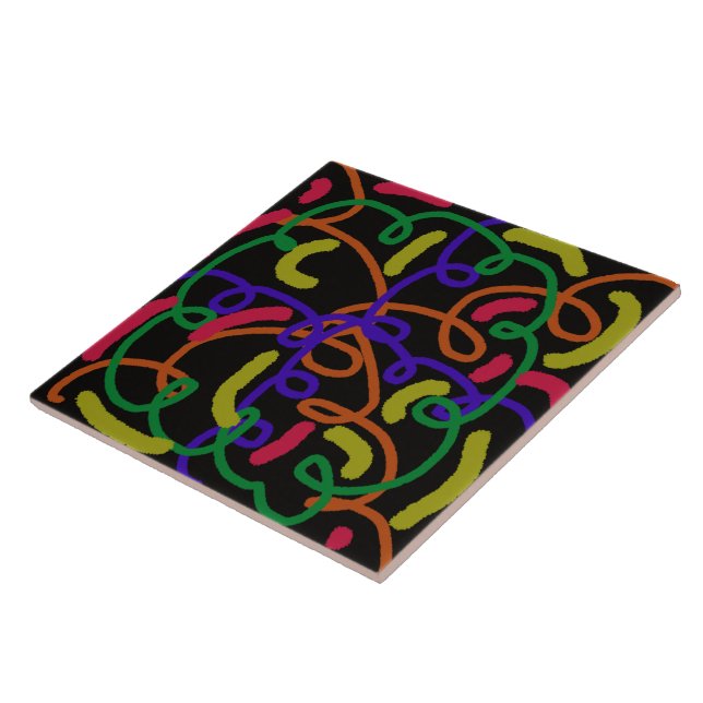 Fun Scribbles Art Doodles Colourful Kitchen Ceramic Tile (Side)