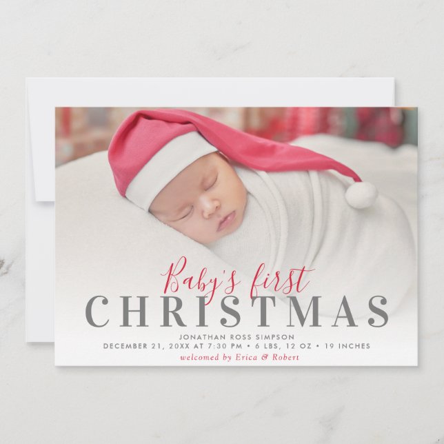fun script 1st christmas baby announcement card (Front)